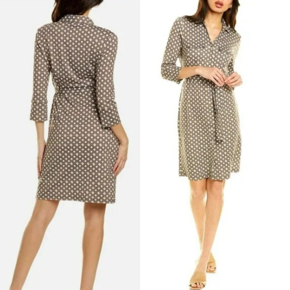 J. McLaughlin Brynn Geometric Shirt Dress Brown Tan Size S